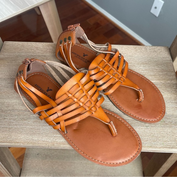 American Eagle Outfitters Shoes - American Eagle Woven Sandals Women’s Size 7 Cognac Brown Tan Boho Gladiator New